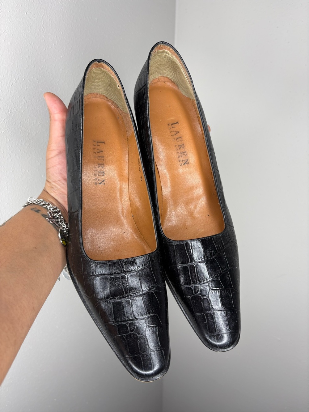 Lauren Ralph Lauren Black Croc-Embossed Pumps